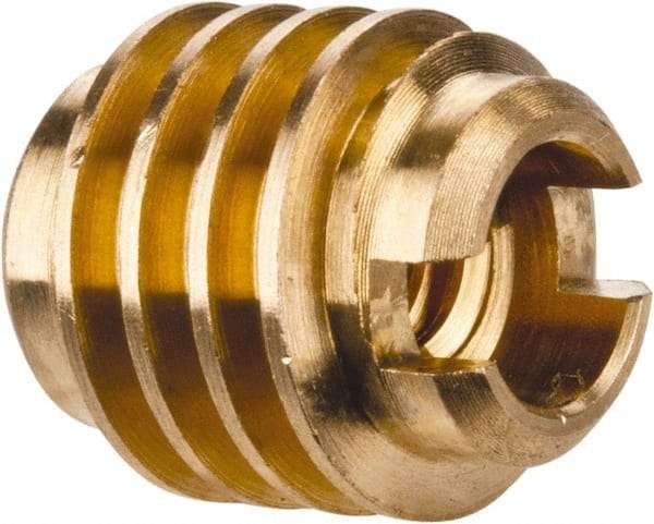 E-Z LOK - #6-32, Brass Knife Insert - 1/4" Drill, 1/4" Hole Diam, 3/8" Long, 1/2" Min Grip - Americas Industrial Supply