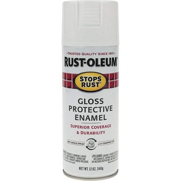 Rust-Oleum - White, Gloss, Enamel Spray Paint - 10 to 12 Sq Ft per Can, 12 oz Container, Use on Metal - Americas Industrial Supply