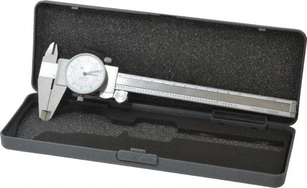 Fowler - 0mm to 6" Range, 0.001" and 0.02 mm Graduation, 0.1" per Revolution, Dial Caliper - White Face, 1.56" Jaw Length - Americas Industrial Supply