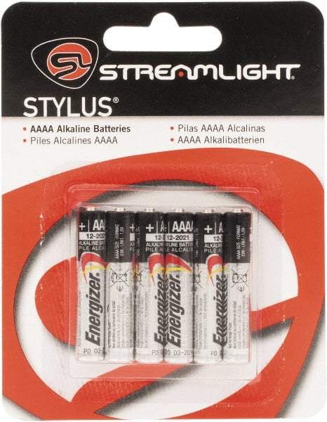 Streamlight - Size AAAA, Alkaline, 6 Pack, Standard Battery - 1.5 Volts, Button Tab Terminal - Americas Industrial Supply