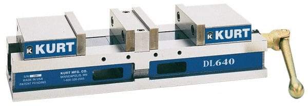 Kurt - 8" Jaw Width, 6" Jaw Opening Capacity, Horizontal Stationary Machine Vise - Manual Operation, 8,997 Lb Capacity, 1 Station, 34-1/4" Long x 5.95" High x 2-13/64" Deep, 2.2" Jaw Height, 80,000 psi Max Clamp Force, Ductile Iron - Americas Industrial Supply