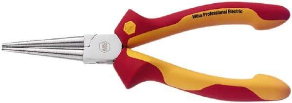 Wiha - 6-5/16" OAL, 1-11/16" Jaw Length x 11/16" Jaw Width, Long Nose Side Cutting Insulated Pliers - Serrated Jaw, Round Nose Head - Americas Industrial Supply