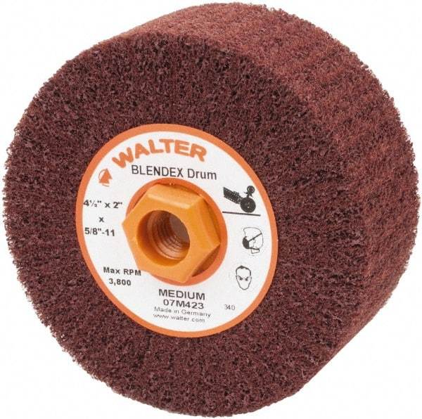WALTER Surface Technologies - 4-1/2" Diam Aluminum Oxide Unmounted Flap Wheel - 5/8" Hole, 5/8-11 Thread, 2" Wide, Nonwoven, Medium Grade, 3,800 Max RPM - Americas Industrial Supply