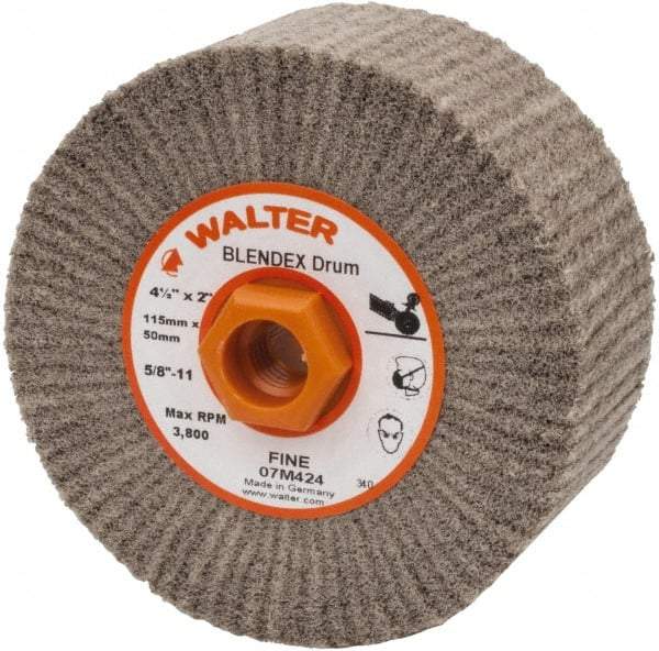 WALTER Surface Technologies - 4-1/2" Diam Aluminum Oxide Unmounted Flap Wheel - 5/8" Hole, 5/8-11 Thread, 2" Wide, Nonwoven, Fine Grade, 3,800 Max RPM - Americas Industrial Supply