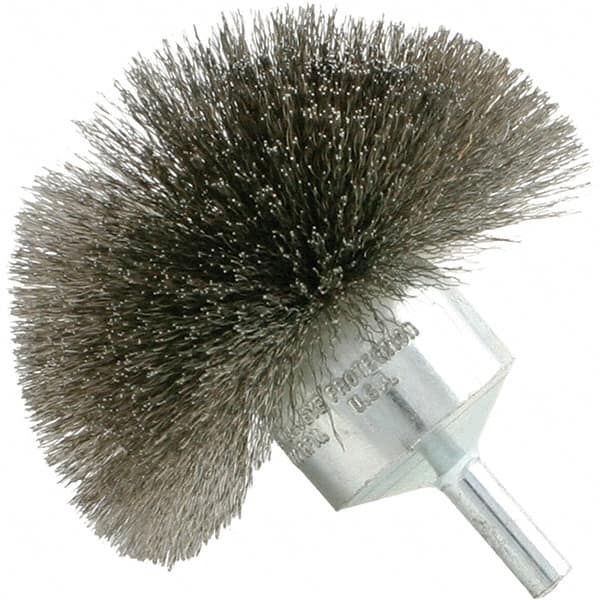 Brush Research Mfg. - 1-1/2" Brush Diam, Crimped, Flared End Brush - 1/4" Diam Steel Shank, 20,000 Max RPM - Americas Industrial Supply