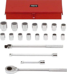 Proto - 19 Piece 3/4" Drive Chrome Finish Socket Set - 12 Points, 24mm to 46mm Range, Metric Measurement Standard - Americas Industrial Supply