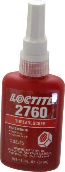 Loctite - 50 mL Bottle, Red, High Strength Liquid Threadlocker - Series 2760, 24 hr Full Cure Time, Hand Tool, Heat Removal - Americas Industrial Supply