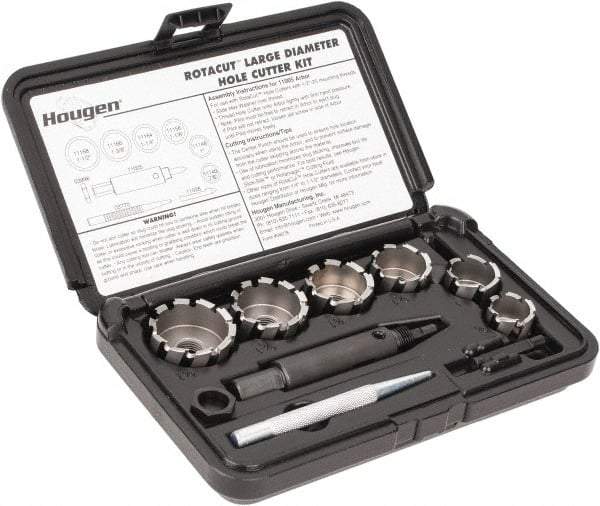 Hougen - 9 Piece, 7/8 to 1-1/2" Cutter Diam, 1/2" Cutting Depth, High Speed Steel Annular Cutter Set - Bright Finish, 1/2" Shank Diam, 7/8, 1, 1-1/8, 1-1/4, 1-3/8, 1-1/2" Cutter Diams - Americas Industrial Supply