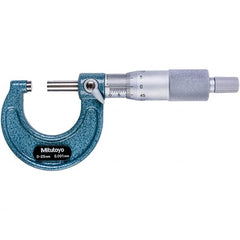 Mitutoyo - 0 to 25mm Range, 0.001mm Graduation, Mechanical Outside Micrometer - Ratchet Stop Thimble, 28mm Throat Depth, Accurate to 0.001mm - Americas Industrial Supply