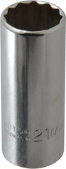 Proto - 3/8" Drive, Deep Hand Socket - 12 Points, 2-3/4" OAL, Chrome Vanadium, Chrome Finish - Americas Industrial Supply