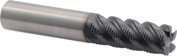 Niagara Cutter - 1/2" Diam, Fine Pitch, 1-1/4" LOC, 5 Flute Solid Carbide Corner Chamfer Roughing End Mill - TiAlN Finish, 3" OAL, 1/2" Shank Diam, Single End, Centercutting, 45° Helix - Americas Industrial Supply