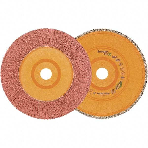 WALTER Surface Technologies - 60 Grit, 7" Disc Diam, 7/8" Center Hole, Zirconia Alumina Flap Disc - 8,600 Max RPM, Plastic Backing, Arbor Attaching System, Coated - Americas Industrial Supply