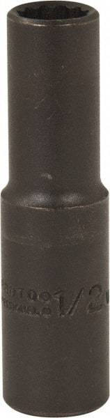 Proto - 1/2", 1/2" Drive, Deep Hand Socket - 12 Points, 3-1/4" OAL, Alloy Steel, Black Finish - Americas Industrial Supply