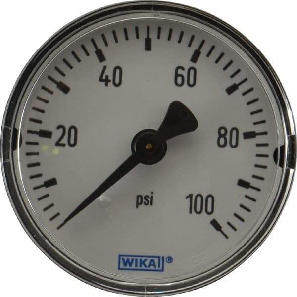 Wika - 2" Dial, 1/4 Thread, 0-100 Scale Range, Pressure Gauge - Center Back Connection Mount, Accurate to 3-2-3% of Scale - Americas Industrial Supply