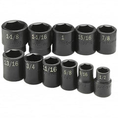 SK - 1/2" Drive Standard Impact Socket Set - 1/2 to 1-1/8", Inch Measurement Standard - Americas Industrial Supply