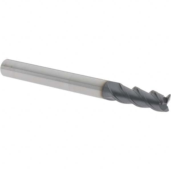 Iscar - 0.188", 1/2" LOC, 3/16" Shank Diam, 2" OAL, 3 Flute, Solid Carbide Square End Mill - Single End, TiAlN Finish, Spiral Flute, 45° Helix, Centercutting, Right Hand Cut, Right Hand Flute - Americas Industrial Supply