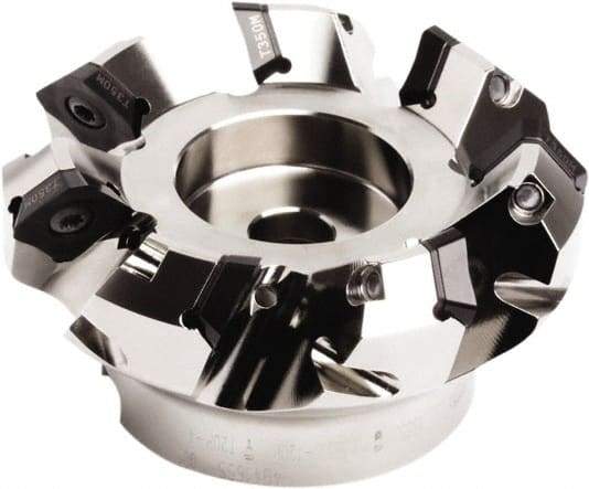 Seco - 216mm Cut Diam, 60mm Arbor Hole, 7.5mm Max Depth of Cut, 45° Indexable Chamfer & Angle Face Mill - 12 Inserts, SE.. 1505 Insert, Right Hand Cut, 12 Flutes, Series QuattroMill - Americas Industrial Supply