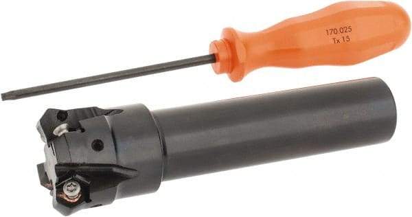 Kennametal - 45° Lead Angle, 39.93mm Max Cut Diam, 1-1/4" Min Cut Diam, 3.23mm Max Depth of Cut, Indexable Chamfer and Angle End Mill - 4 Inserts, HNGJ 0604ANENLD Insert Style, 132.08mm Overall Length, Through Coolant, Straight Shank - Americas Industrial Supply