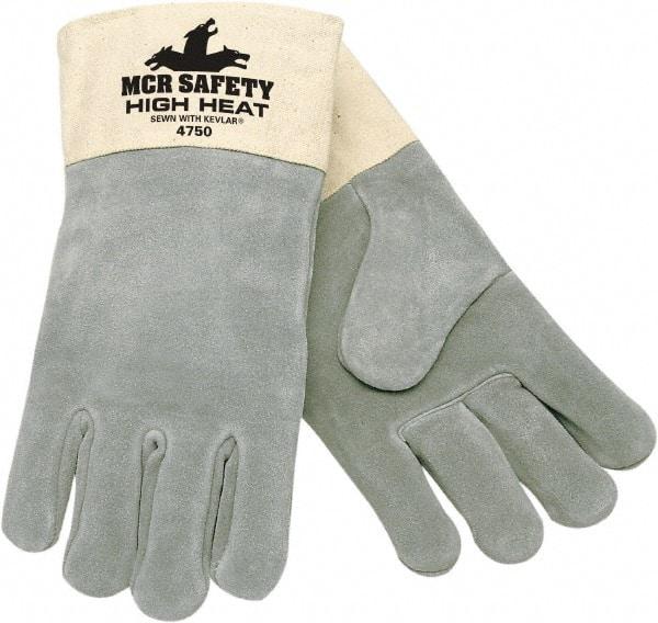 MCR Safety - Size XL, Wool Lined Cowhide Welder's & Heat Protective Gloves - Gauntlet Cuff, Gray, 500°F, Wing Thumb, Pair - Americas Industrial Supply