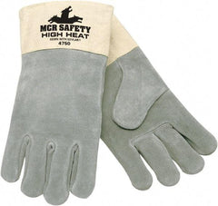 MCR Safety - Size XL, Wool Lined Cowhide Welder's & Heat Protective Gloves - Gauntlet Cuff, Gray, 500°F, Wing Thumb, Pair - Americas Industrial Supply