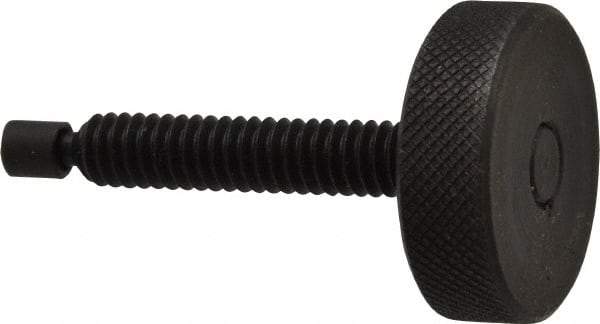 Gibraltar - 1/4-20 Knurled Shoulderless Swivel Pad Tip Steel Thumb Screw - 1-13/16" OAL, 1" Head Diam x 5/16" Head Height, Black Oxide Finish - Americas Industrial Supply