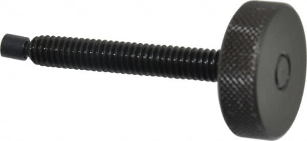 Gibraltar - 1/4-20 Knurled Shoulderless Swivel Pad Tip Steel Thumb Screw - 2-5/16" OAL, 1" Head Diam x 5/16" Head Height, Black Oxide Finish - Americas Industrial Supply