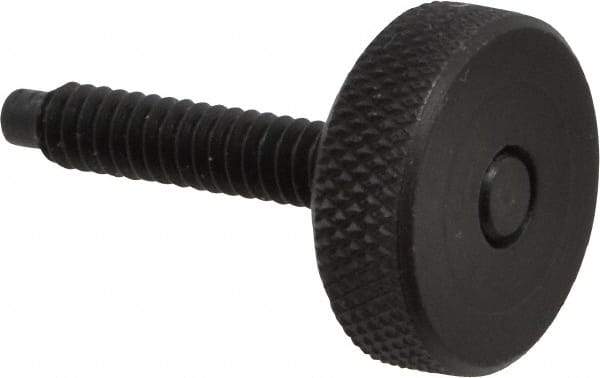 Gibraltar - #10-24 Knurled Shoulderless Dog Point Tip Grade 12L14 Steel Thumb Screw - 1-1/4" OAL, 3/4" Head Diam x 1/4" Head Height, Black Oxide Finish - Americas Industrial Supply