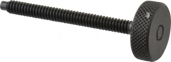 Gibraltar - #10-24 Knurled Shoulderless Dog Point Tip Grade 12L14 Steel Thumb Screw - 2-1/4" OAL, 3/4" Head Diam x 1/4" Head Height, Black Oxide Finish - Americas Industrial Supply