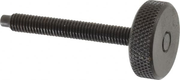 Gibraltar - #10-32 Knurled Shoulderless Dog Point Tip Grade 12L14 Steel Thumb Screw - 1-3/4" OAL, 3/4" Head Diam x 1/4" Head Height, Black Oxide Finish - Americas Industrial Supply