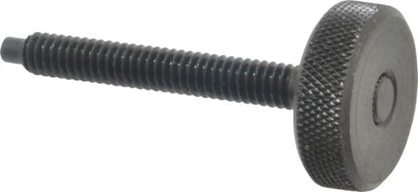 Gibraltar - 1/4-20 Knurled Shoulderless Dog Point Tip Grade 12L14 Steel Thumb Screw - 2-5/16" OAL, 1" Head Diam x 5/16" Head Height, Black Oxide Finish - Americas Industrial Supply