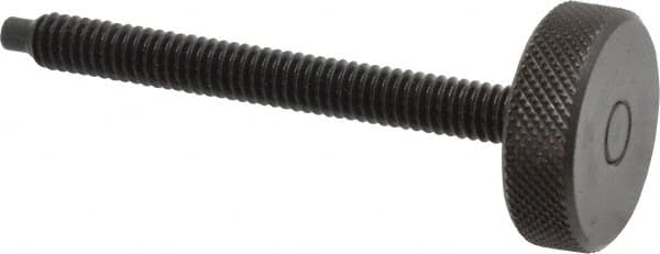 Gibraltar - 1/4-20 Knurled Shoulderless Dog Point Tip Grade 12L14 Steel Thumb Screw - 2-13/16" OAL, 1" Head Diam x 5/16" Head Height, Black Oxide Finish - Americas Industrial Supply