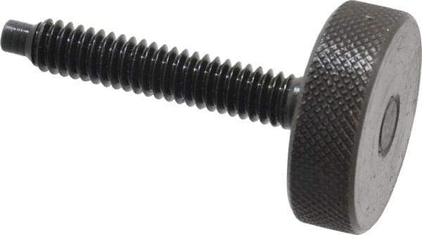 Gibraltar - 1/4-20 Knurled Shoulderless Dog Point Tip Grade 12L14 Steel Thumb Screw - 1-13/16" OAL, 1" Head Diam x 5/16" Head Height, Black Oxide Finish - Americas Industrial Supply