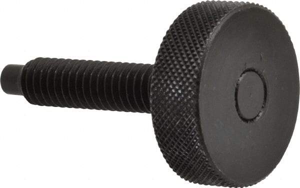 Gibraltar - 5/16-18 Knurled Shoulderless Dog Point Tip Grade 12L14 Steel Thumb Screw - 1-7/8" OAL, 1-1/8" Head Diam x 3/8" Head Height, Black Oxide Finish - Americas Industrial Supply