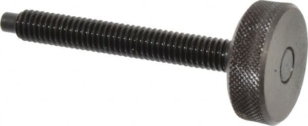Gibraltar - 5/16-18 Knurled Shoulderless Dog Point Tip Grade 12L14 Steel Thumb Screw - 2-7/8" OAL, 1-1/8" Head Diam x 3/8" Head Height, Black Oxide Finish - Americas Industrial Supply