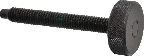 Gibraltar - 3/8-16 Knurled Shoulderless Dog Point Tip Grade 12L14 Steel Thumb Screw - 3-7/16" OAL, 1-1/4" Head Diam x 7/16" Head Height, Black Oxide Finish - Americas Industrial Supply