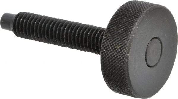 Gibraltar - 3/8-16 Knurled Shoulderless Dog Point Tip Grade 12L14 Steel Thumb Screw - 2-1/2" OAL, 1-1/4" Head Diam x 7/16" Head Height, Black Oxide Finish - Americas Industrial Supply
