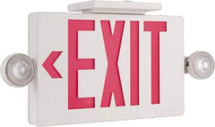 Cooper Lighting - 1 and 2 Face, 2 Head, 120-277 Volt, Thermoplastic, LED Combination Exit Sign - 2-5/16 Inch Wide x 8-1/4 Inch High x 16-9/16 Inch Long, Ceiling, End and Wall Mount, Sealed Nickel Cadmium Battery - Americas Industrial Supply