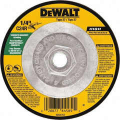 DeWALT - 24 Grit, 4-1/2" Wheel Diam, 1/8" Wheel Thickness, Type 27 Depressed Center Wheel - Silicon Carbide, Resinoid Bond, 13,300 Max RPM - Americas Industrial Supply