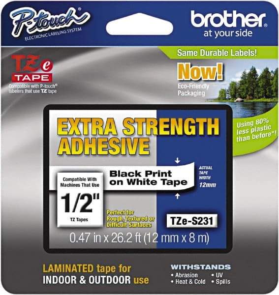 Brother - 1/2" Wide x 314.4" Long, White Plastic/Paper Tape Cassette - For Label Maker - Americas Industrial Supply