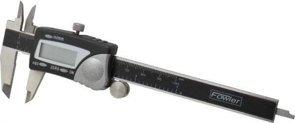 Fowler - 0 to 100mm Range, 0.01mm Resolution, Electronic Caliper - Stainless Steel with 1.56" Stainless Steel Jaws, 0.02mm Accuracy - Americas Industrial Supply