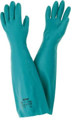 Ansell - Size S (7), 18" Long, 22 mil Thick, Nitrile Chemical Resistant Gloves - Textured Finish, Straight Cuff, ANSI Abrasion Level 5, ANSI Cut Level 0, Green, FDA Approved - Americas Industrial Supply
