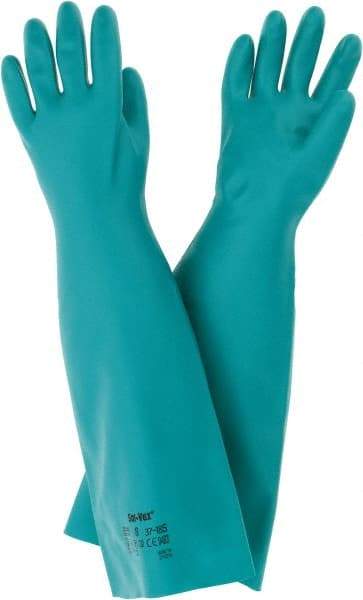 Ansell - Size M (8), 18" Long, 22 mil Thick, Nitrile Chemical Resistant Gloves - Textured Finish, Straight Cuff, ANSI Abrasion Level 5, ANSI Cut Level 0, Green, FDA Approved - Americas Industrial Supply