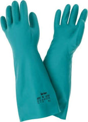 Ansell - Size XL (10), 18" Long, 22 mil Thick, Nitrile Chemical Resistant Gloves - Textured Finish, Straight Cuff, ANSI Abrasion Level 5, ANSI Cut Level 0, Green, FDA Approved - Americas Industrial Supply