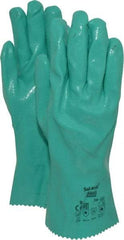 Ansell - Size L (9), 12" Long, 47 mil Thick, Supported, Nitrile Chemical Resistant Gloves - Textured Finish, Cotton Interlock Knit Lined, Gauntlet Cuff, ANSI Abrasion Level 4, ANSI Cut Level 1, Green, FDA Approved - Americas Industrial Supply