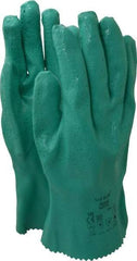 Ansell - Size XL (10), 12" Long, 47 mil Thick, Supported, Nitrile Chemical Resistant Gloves - Textured Finish, Cotton Interlock Knit Lined, Gauntlet Cuff, ANSI Abrasion Level 4, ANSI Cut Level 1, Green, FDA Approved - Americas Industrial Supply
