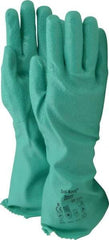 Ansell - Size M (8), 14" Long, 47 mil Thick, Supported, Nitrile Chemical Resistant Gloves - Textured Finish, Cotton Interlock Knit Lined, Gauntlet Cuff, ANSI Abrasion Level 4, ANSI Cut Level 1, Green, FDA Approved - Americas Industrial Supply