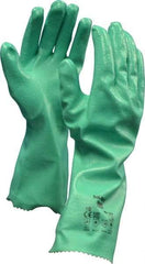 Ansell - Size XL (10), 14" Long, 47 mil Thick, Supported, Nitrile Chemical Resistant Gloves - Textured Finish, Cotton Interlock Knit Lined, Gauntlet Cuff, ANSI Abrasion Level 4, ANSI Cut Level 1, Green, FDA Approved - Americas Industrial Supply
