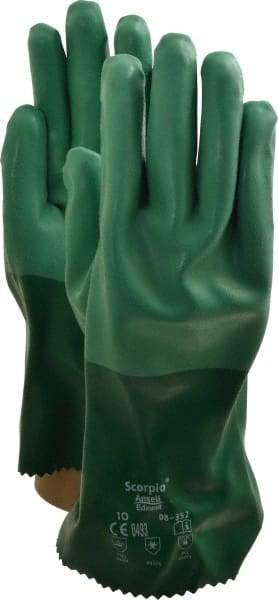 Ansell - Size XL (10), 12" Long, 55 mil Thick, Supported, Neoprene Chemical Resistant Gloves - Textured Finish, Cotton Interlock Knit Lined, Gauntlet Cuff, ANSI Abrasion Level 3, ANSI Cut Level 1, Green - Americas Industrial Supply