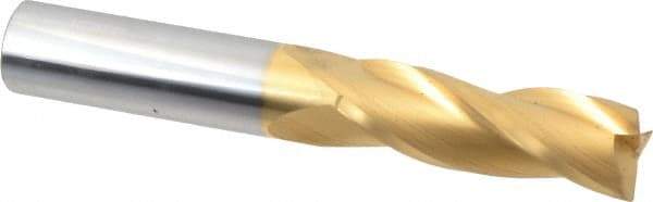 Hertel - 3/4", 2-1/4" LOC, 3/4" Shank Diam, 5" OAL, 3 Flute, Solid Carbide Square End Mill - Single End, TiN Finish, 30° Helix, Centercutting, Right Hand Cut - Americas Industrial Supply