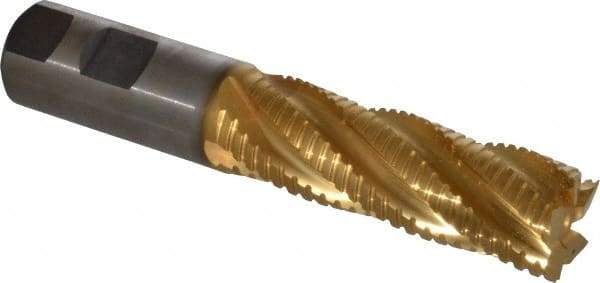 Hertel - 1" Diam, 3" LOC, 5 Flute Cobalt Roughing & Finishing Square End Mill - TiN Finish, 5-1/2" OAL, 1" Shank Diam, Weldon Shank, Centercutting - Americas Industrial Supply